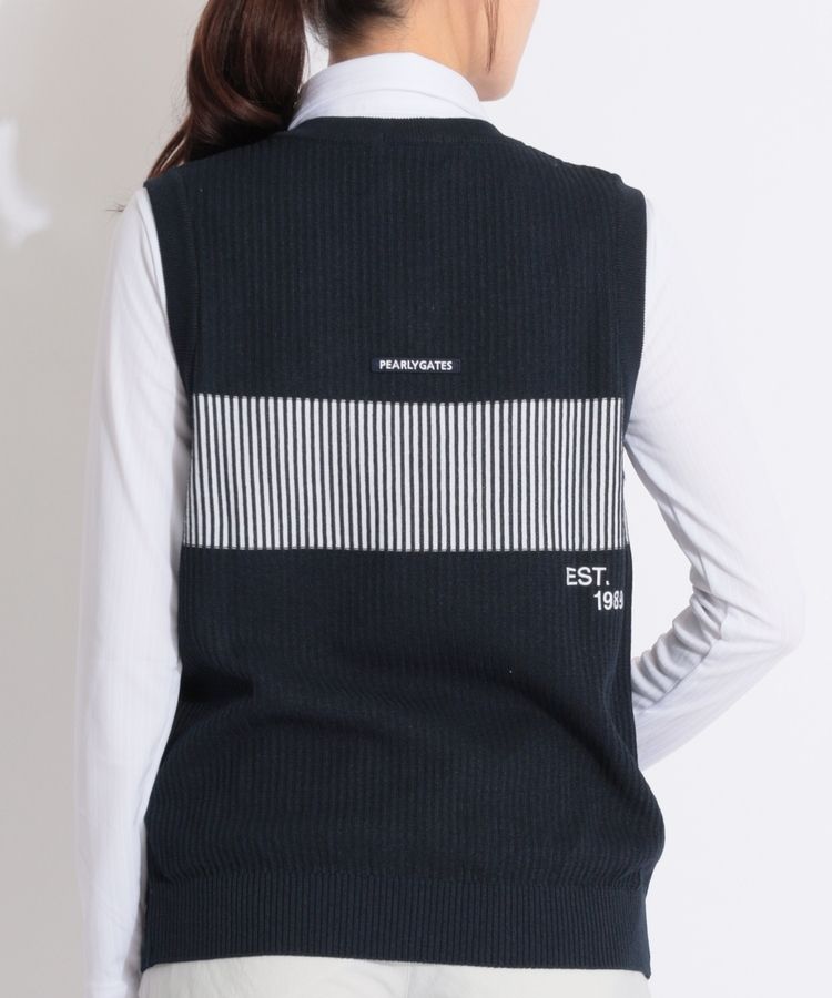 パーリーゲイツ PG ストライプ切替Vネックニットベスト レディース