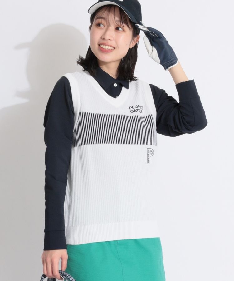 パーリーゲイツ PG ストライプ切替Vネックニットベスト レディース