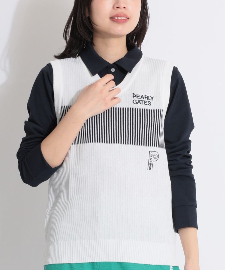 パーリーゲイツ PG ストライプ切替Vネックニットベスト レディース