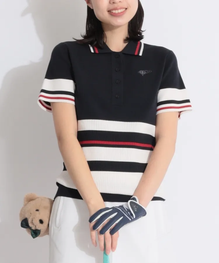 パーリーゲイツ ポロシャツ レディース パーリーゲイツ PG ロゴボーダージャガード半袖ポロシャツ