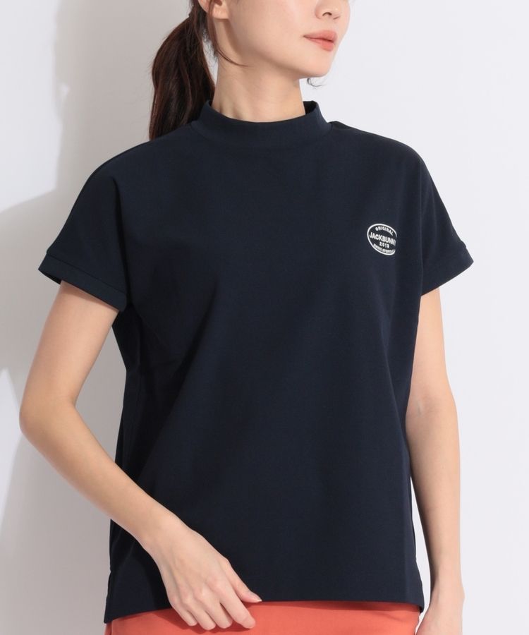 ジャックバニー　半袖　モックネック　シャツ　レディース　黒　サイズ0 美品 ジャックバニー レディース モックネックシャツ 黒 サイズ0 半袖