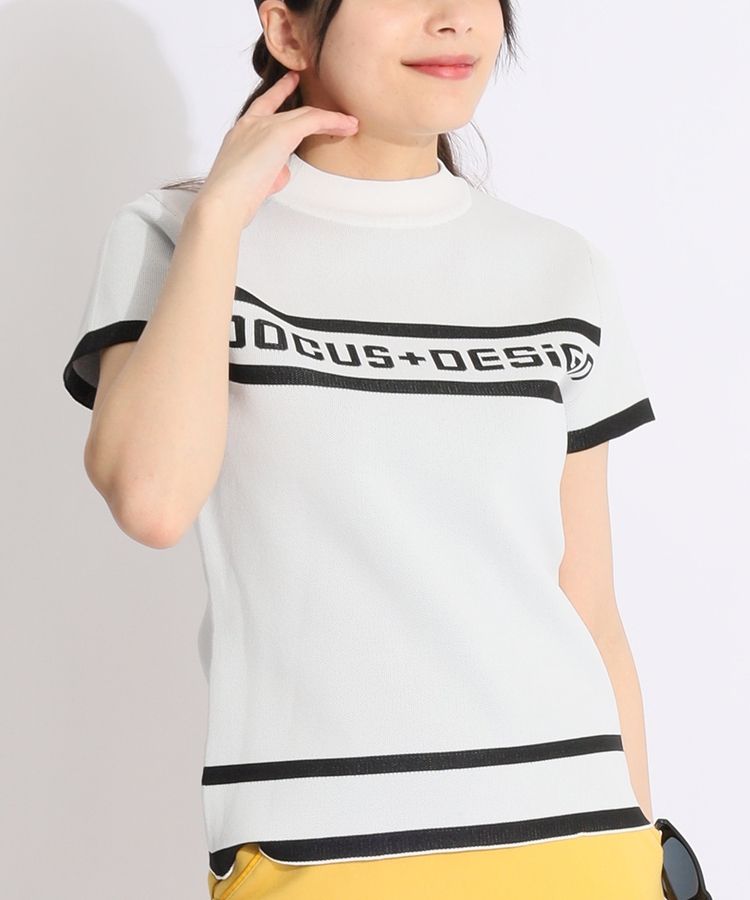 フロントロゴモックネックニット半袖カットソー
