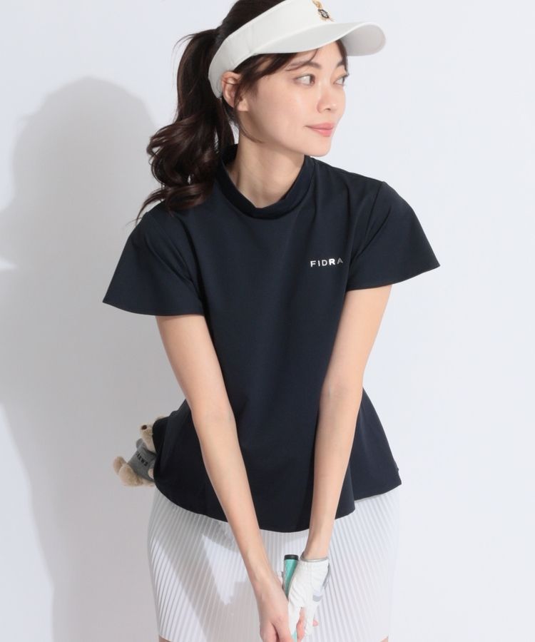 【デサントゴルフリュクス】極美品 フレアシャツ ブラック Mサイズ レディース フィドラ FD 【吸汗速乾】バックフレアモックネック半袖