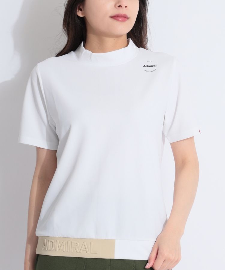 【接触冷感】ミニワッフルエンボスロゴモックネック半袖カットソー