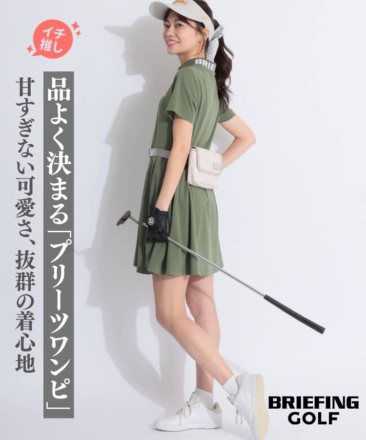 BR プリーツ切替モックネック半袖ワンピース