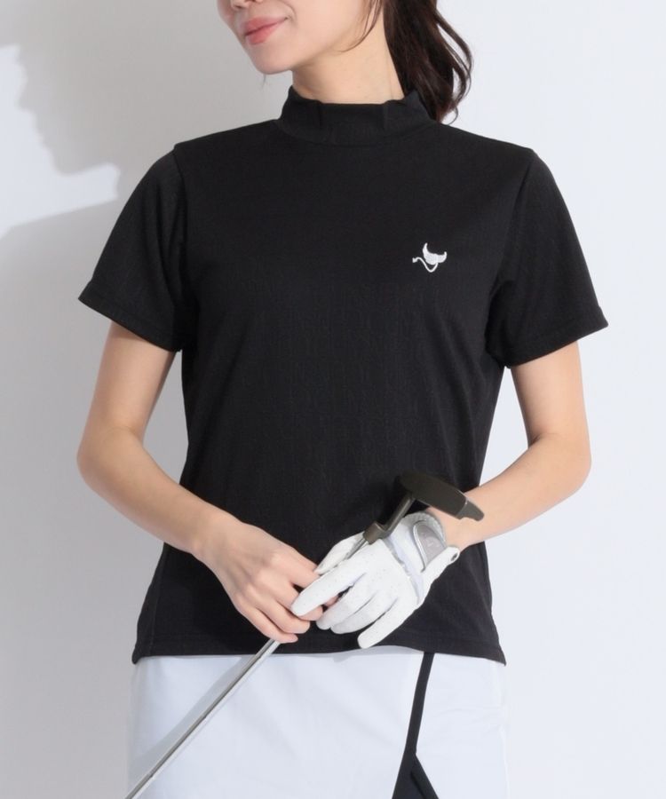 CLUNK GOLF クランク ロゴ 半袖 モックネックシャツ XL ブラック クランク CN 【高通気】ライン切替ジャガードロゴモックネック