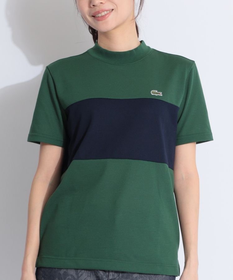 ビームスゴルフ　レディース　モックネック　半袖　Lサイズ グリーン ビームスゴルフ BE 【LACOSTE】パネル切替モックネック半袖