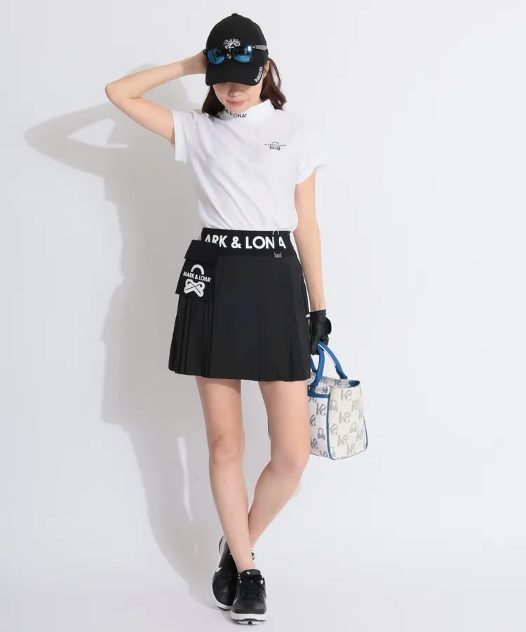 美品！MARK&LONA 一体型ペチパンツ ロゴプリーツスカート ベージュ M マーク＆ロナ ML 一体型ペチパンツ☆BACKプリーツスカート