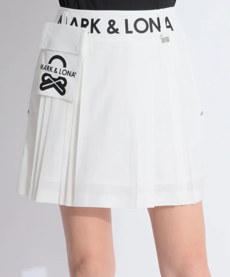 美品！MARK&LONA 一体型ペチパンツ ロゴプリーツスカート ベージュ M 美品！MARK&LONA 一体型ペチパンツ ロゴプリーツスカート