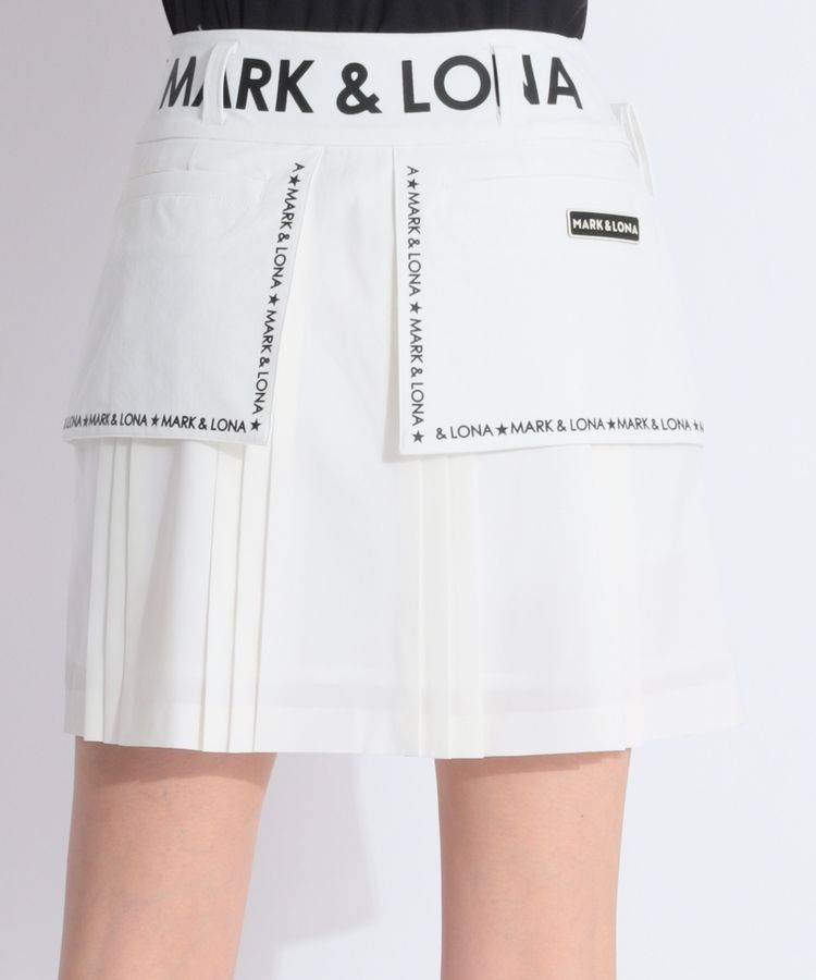 美品！MARK&LONA 一体型ペチパンツ ロゴプリーツスカート ベージュ M マーク＆ロナ ML 一体型ぺチパンツ付サイドプリーツ切替スカート