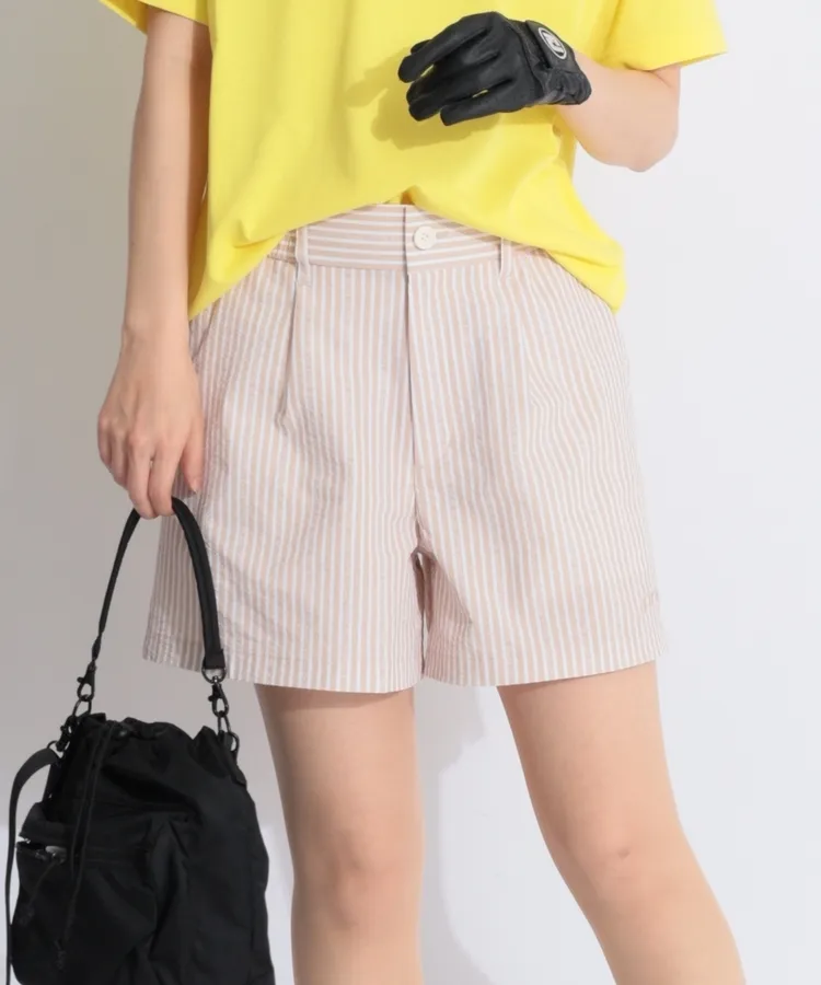 ストライプ柄 グレー ショートパンツ LACOSTE】美品☆メンズグレー ストライプ柄 ショートパンツ☆L