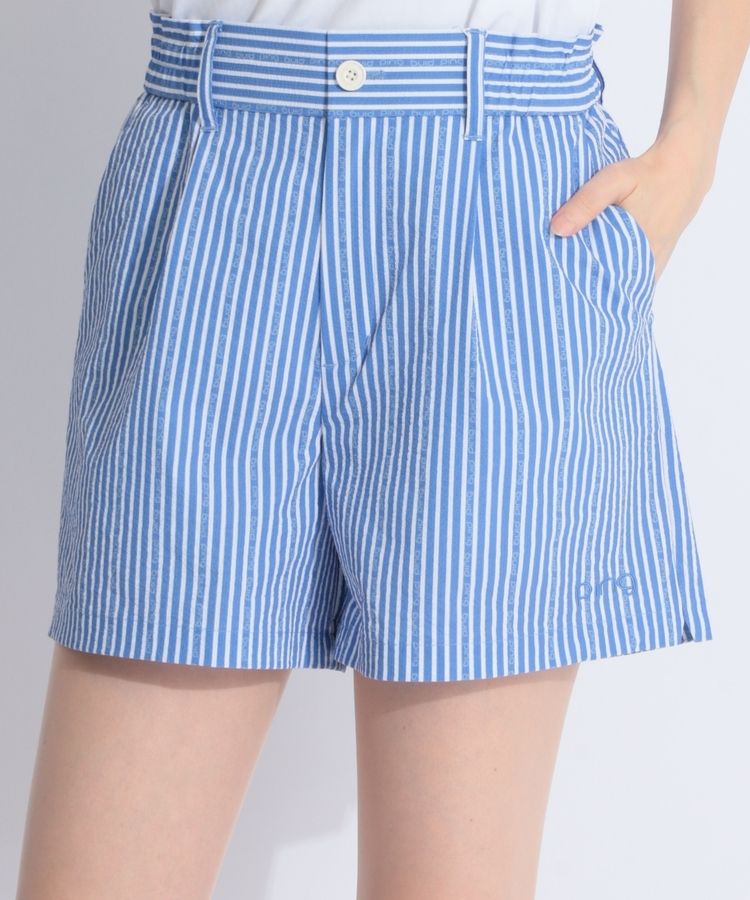 【速乾ストレッチ】ストライプ柄シアサッカーショートパンツ