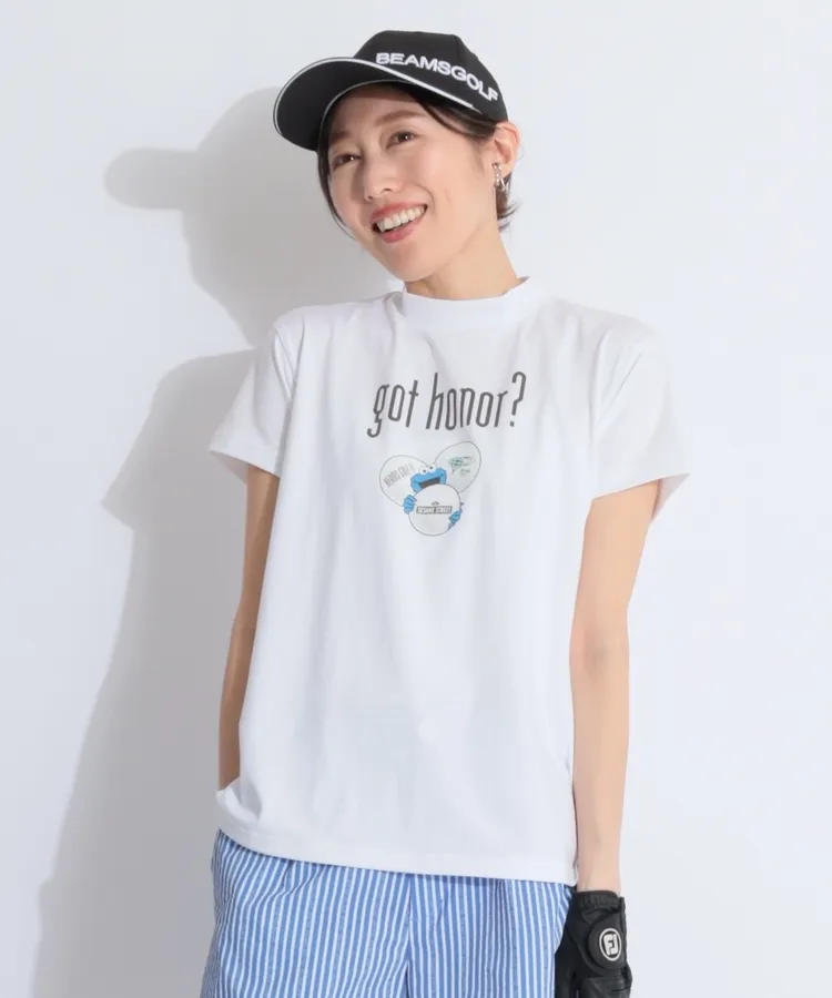 【新品】ビームスゴルフレディース 半袖モックネックシャツ ホワイト L BEAMS GOLF（ビームス ゴルフ）〈WOMEN〉 ORANGE LABEL / ワン