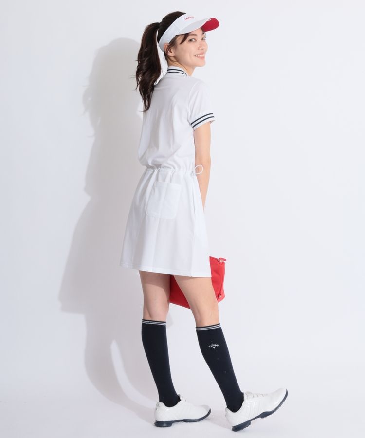 ネイビー ワンピース ジャックバニー ゴルフウェア 0サイズS レディース 新品 ジャックバニー JB ぺチパンツ付きドロスト半袖ワンピース