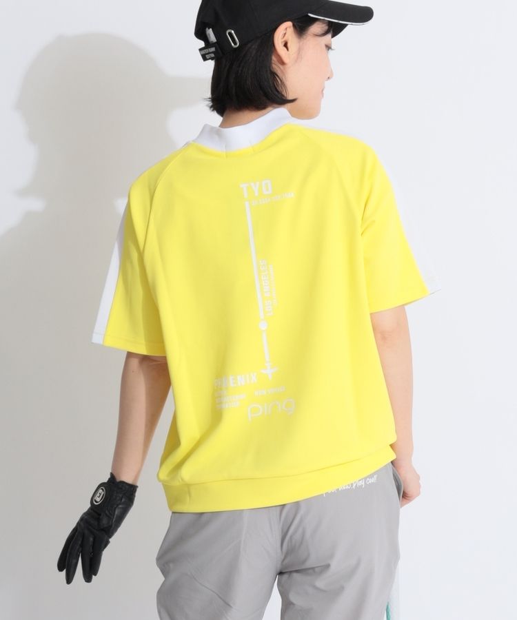 ピン PN 【汗じみ防止】バックプリントモックネック半袖