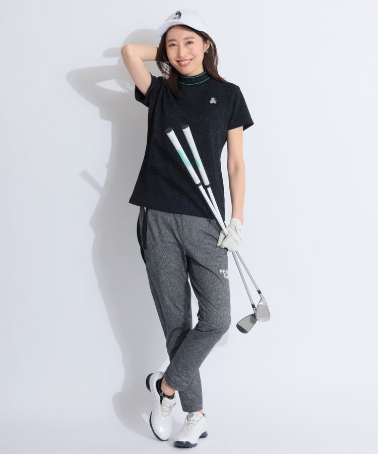 【新品タグ付き】アンパスィ　半袖　モックネックシャツ　ロゴ　ネイビー　Lサイズ 新品タグ付き】アンパスィ 半袖 モックネックシャツ ロゴ