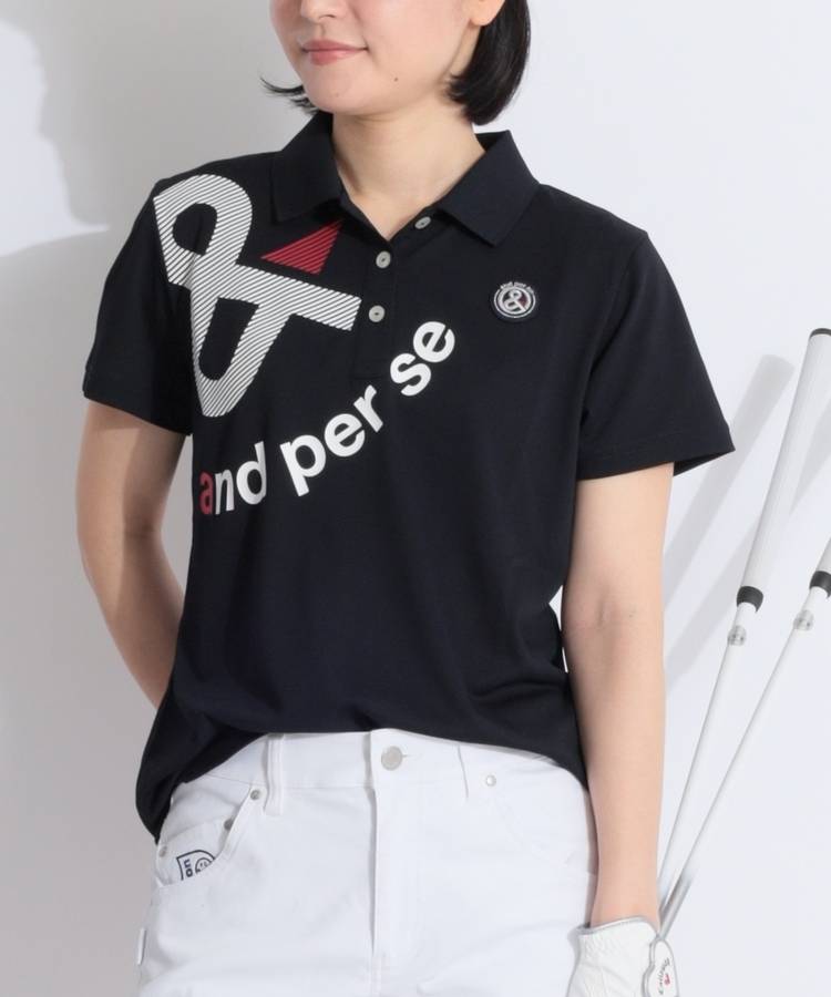 AP 【吸汗速乾】ロゴプリント鹿の子半袖ポロシャツ