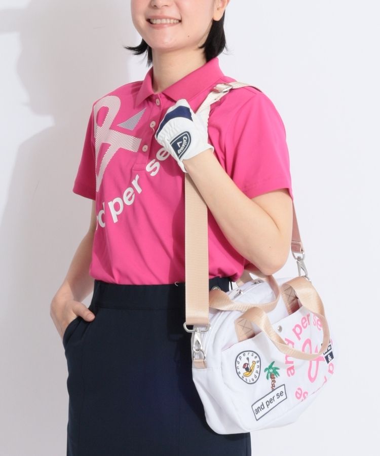 coco 中古 アンパスィ and per se レディース 半袖ポロシャツ M ピンク 総柄 中古 レディース アンパスィ and per se 半袖ポロシャツ M