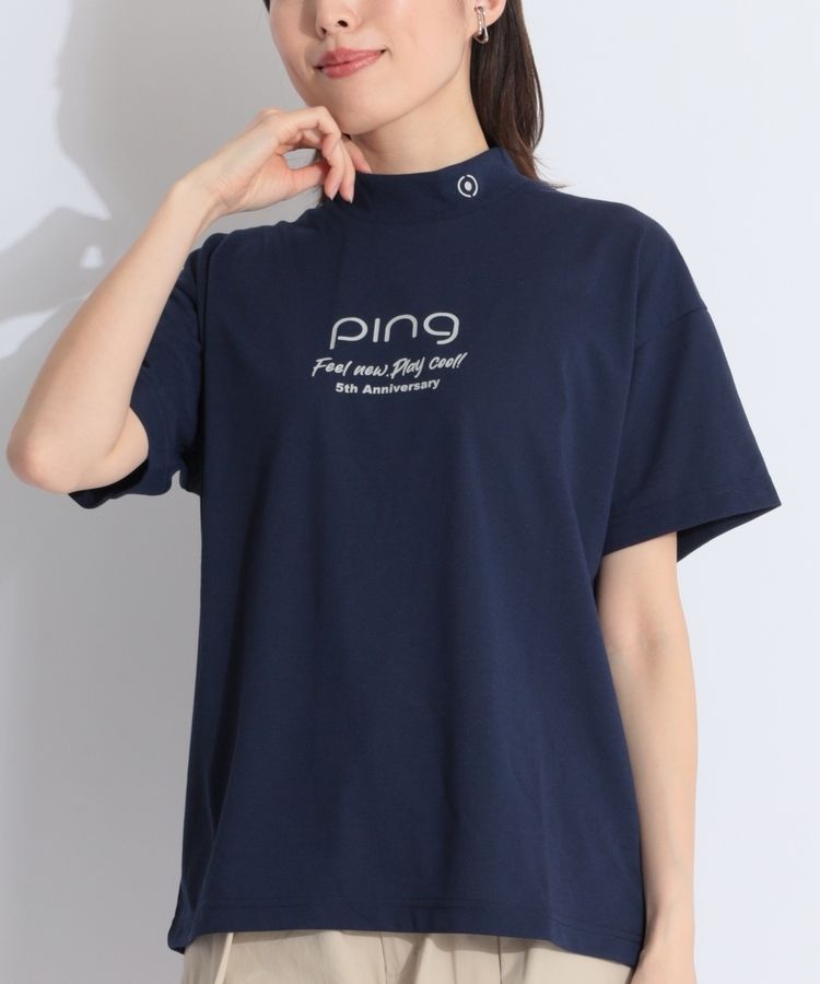 PING ピン 半袖フロントロゴモックネックシャツ ブラック