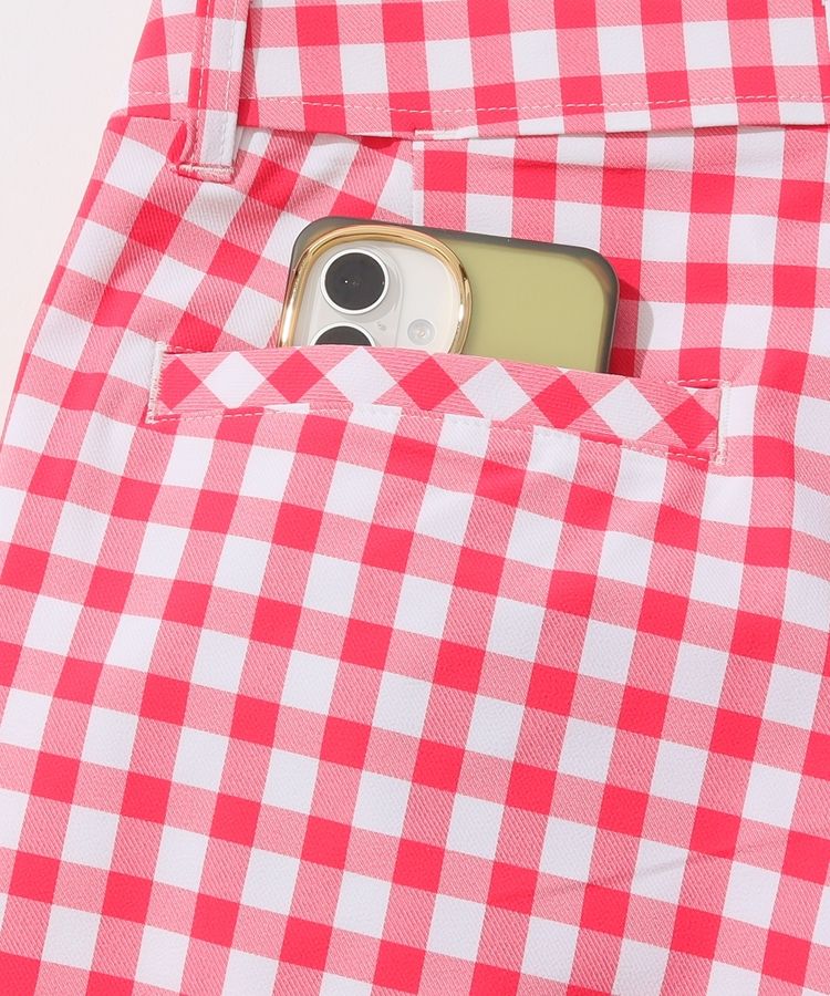 ルコックゴルフ×デュラス★ゴルフ カーゴ ストレッチ パンツピンク Sサイズ ルコックスポルティフ ゴルフ LQ 【ストレッチUV】ギンガム