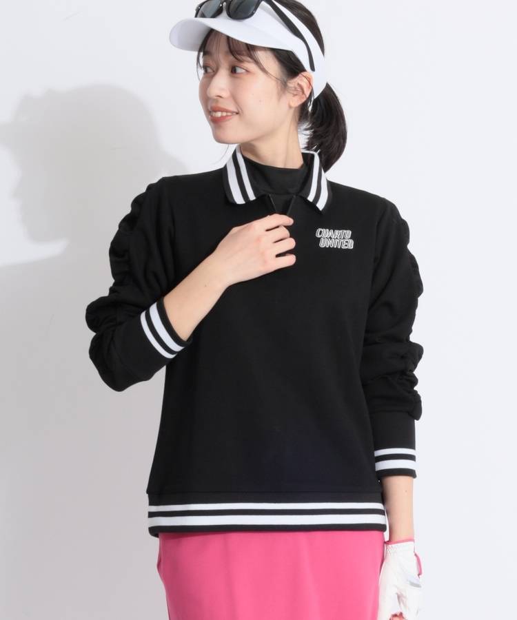 CU 袖ギャザー長袖ポロシャツ