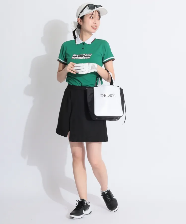 ビームス ゴルフウェア ポロシャツ 半袖 春夏 レディース Sサイズ ビームスゴルフ BE 【ストレッチUV】ネックラインハーフジップ