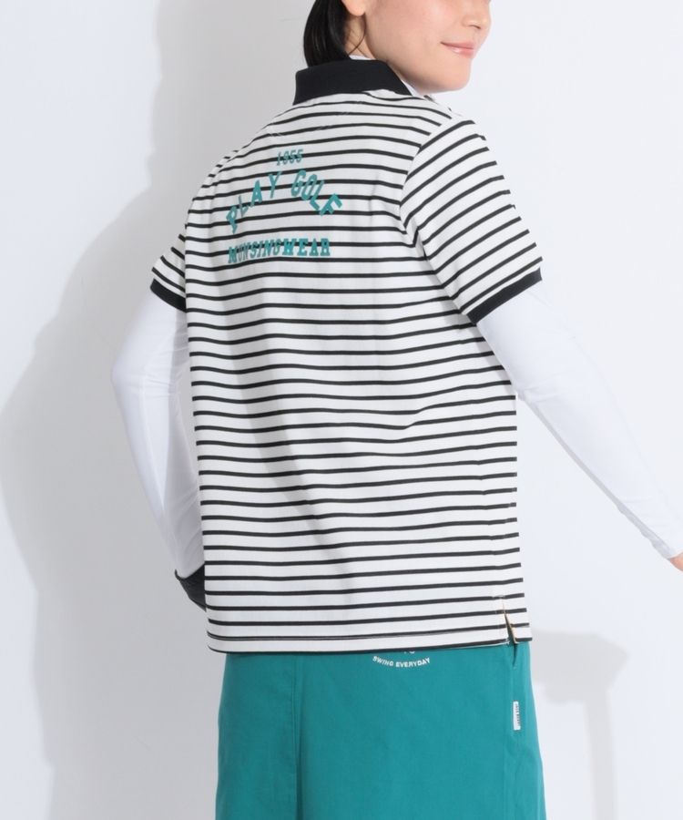 新品　マンシングウェア　レディース　ストレッチ半袖ポロシャツ　ボーダー柄　LL サイズ：M MUNSING WEAR マンシングウェア 半袖ポロシャツ