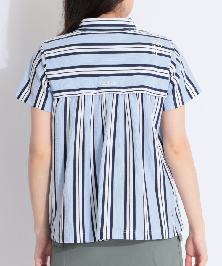 【新品タグ付】 パーリーゲイツ レディース　Ｍ　ストライプ ポロシャツ サイズ１ パーリーゲイツ PG バックギャザーストライプポロシャツ