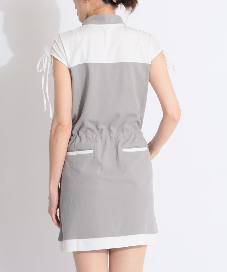 セシルマクビーグリーン CC シャーリングスリーブバイカラーワンピース