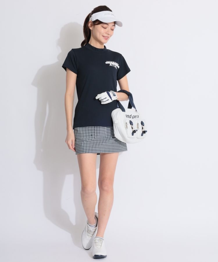 【新品タグ付】ジャックバニー　レディース　半袖　M モックネック　ロゴT 白 ジャックバニー JB ジャガードロゴモックネック半袖カットソー
