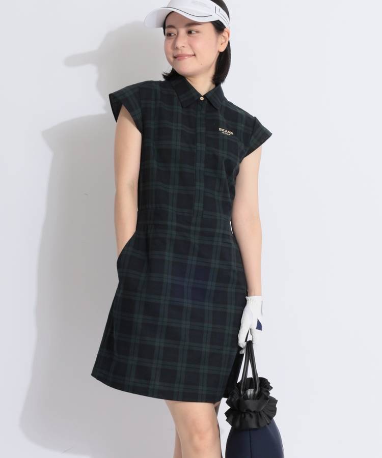 BE 【ストレッチ】ウエスト切替フレンチスリーブシャツワンピース