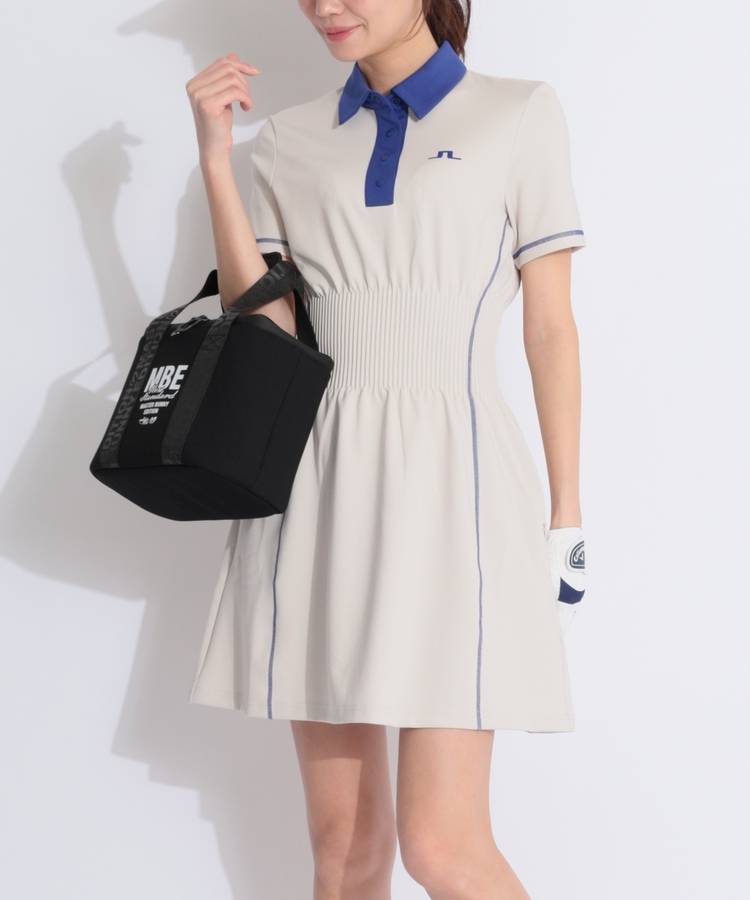 JL バイカラー切替ウエストシェイプ半袖ワンピース