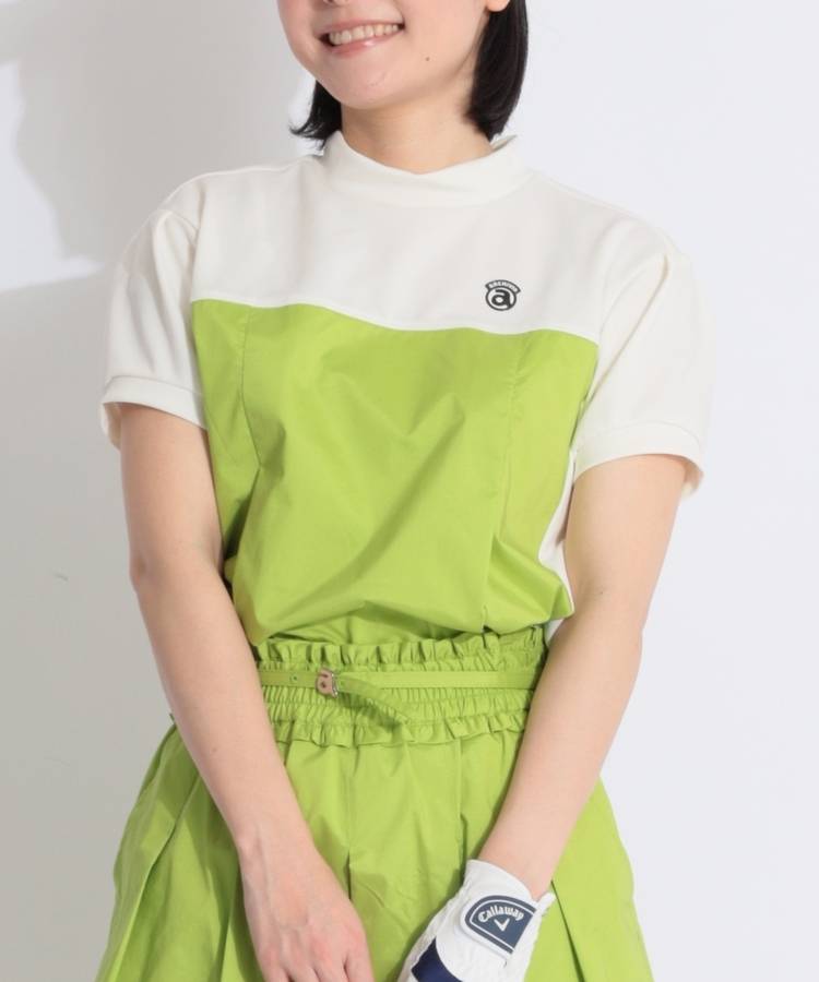 AR 布帛切替モックネック半袖カットソー