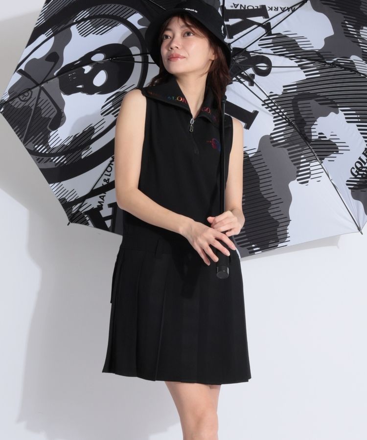 mark&lona 襟付きノースリーブワンピ マーク＆ロナ ML プリーツ切替衿付きノースリーブワンピース