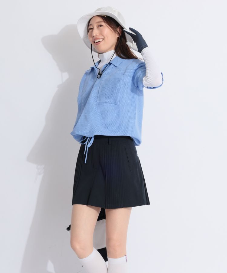 美品♡23区ゴルフ Mサイズ シフォン チュール袖 モックネックプルオーバー archivio アルチビオ A259216 インナー ハイネック モックネック
