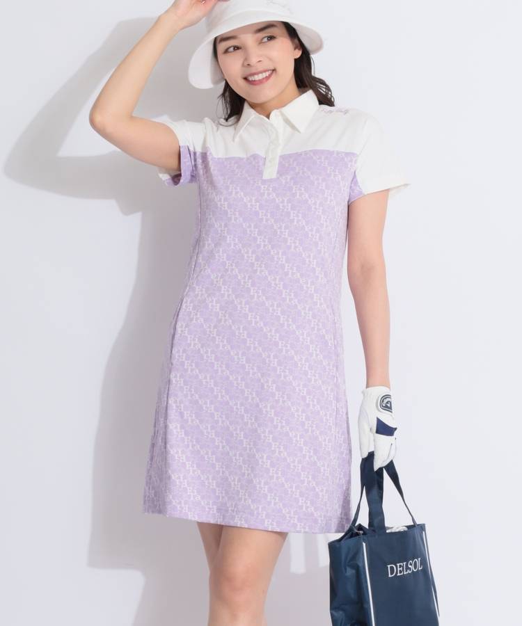 FG 【速乾ストレッチ】ジャガード総ロゴ半袖ワンピース