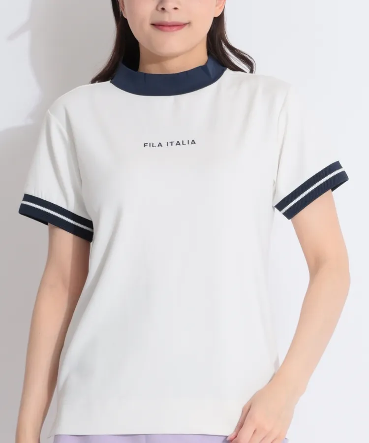 【冷感UV】袖口ラインモックネックポンチ半袖カットソー