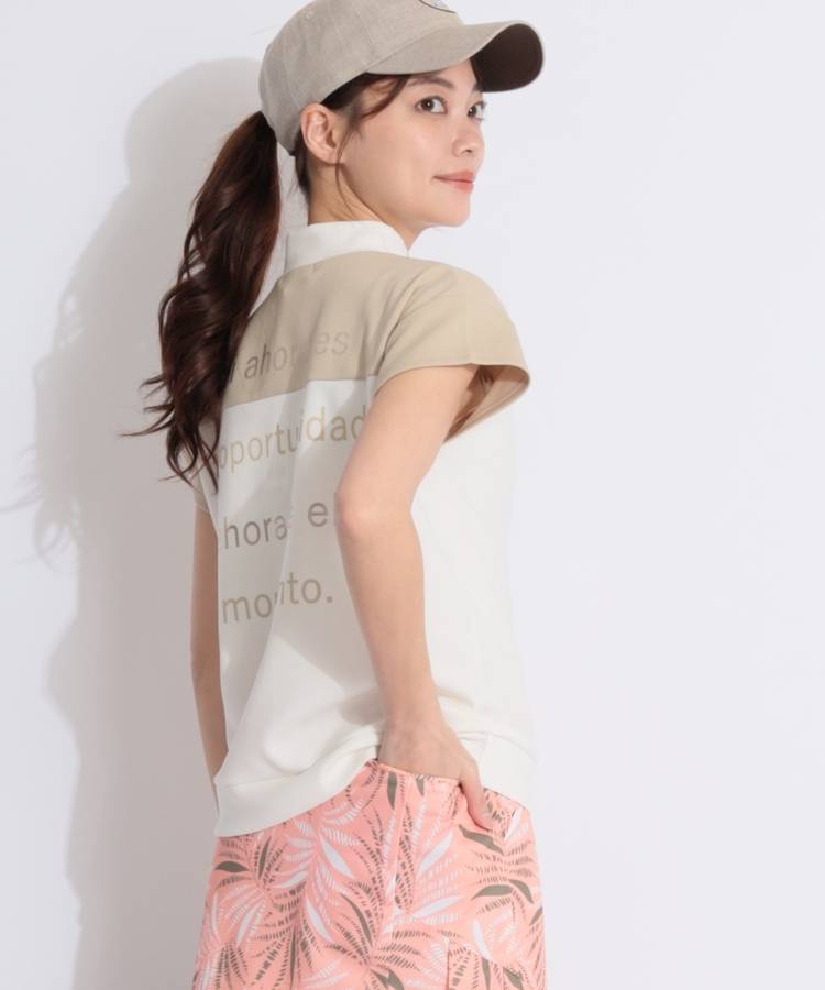 MD バイカラー切替モックネック半袖カットソー