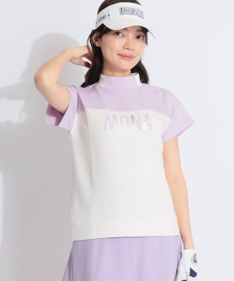 MD バイカラー切替モックネック半袖カットソー