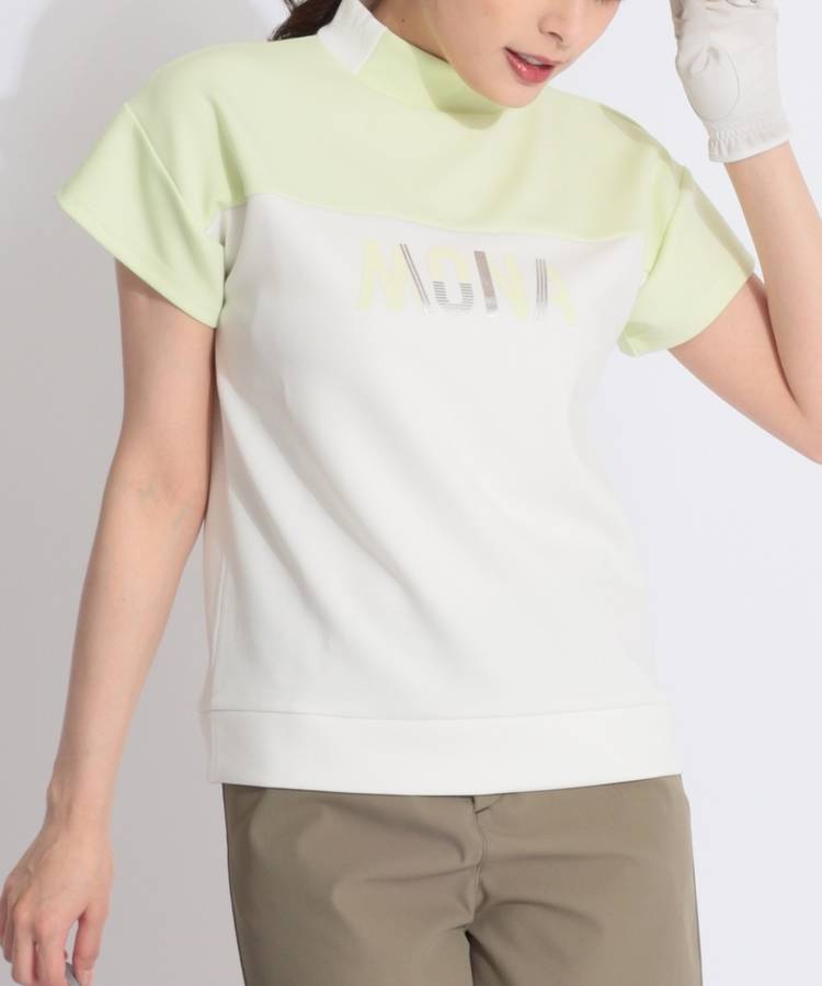 MD バイカラー切替モックネック半袖カットソー