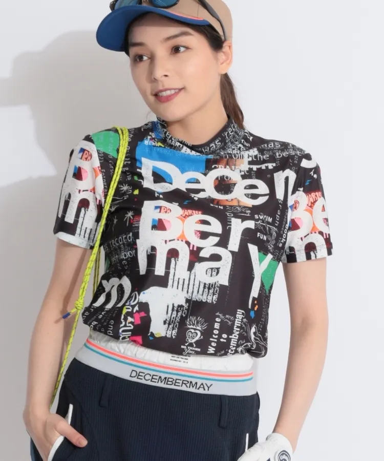 ディセンバーメイ ゴルフウェア カットソー モックネック 手描き風