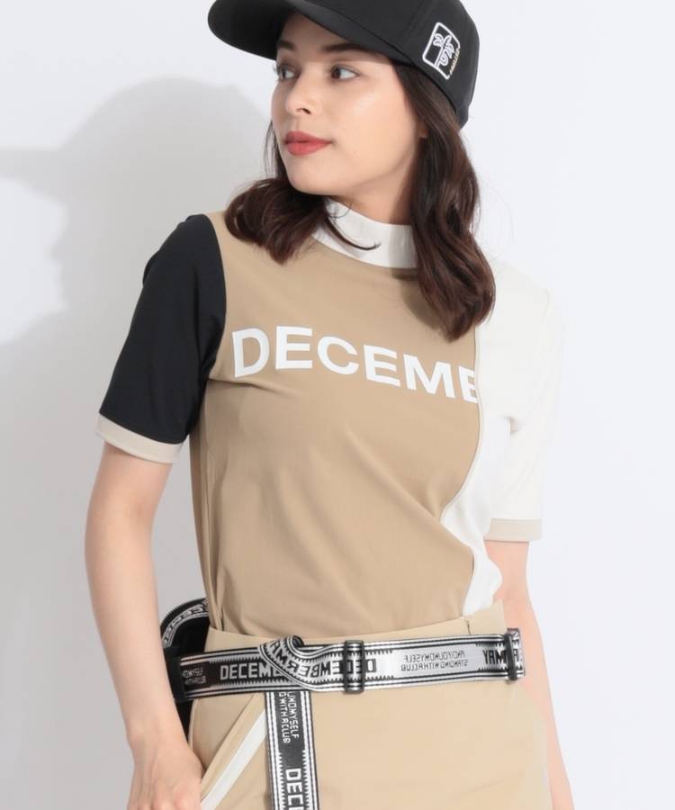 DM バイカラー切替モックネック半袖カットソー