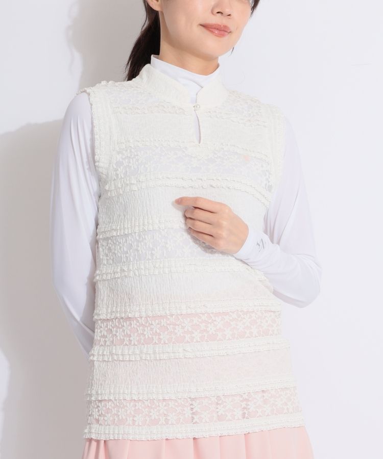 リエンダゴルフ RI フラワーレースノースリーブポロシャツ