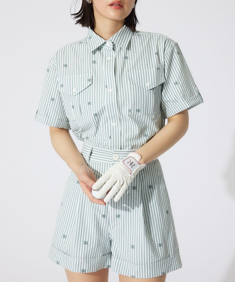 RELIVE正規品 ゴルフ半袖シャツ 青 ゴルフウェア ロゴジャガード 半袖シャツ THMA413-BLU