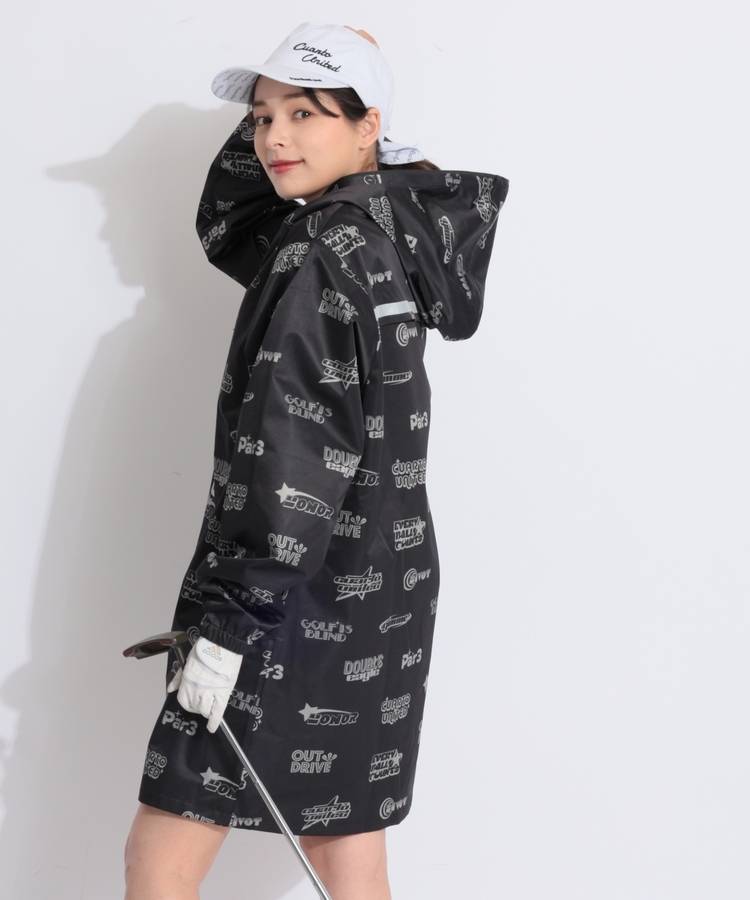 CU 【耐水透湿】レッグカバー付マルチロゴフーディーレインワンピース