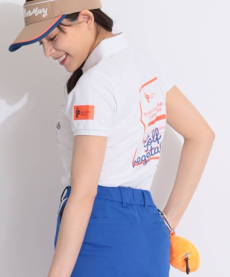 PG 【ストレッチ】ロゴプリント半袖ポロシャツ