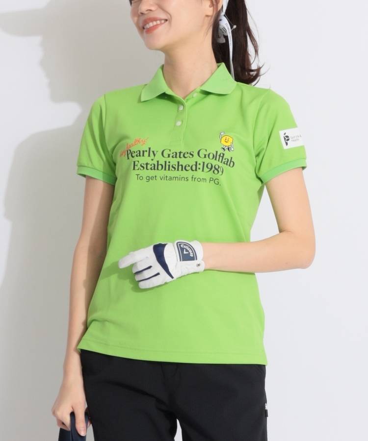 PG 【ストレッチ】ロゴプリント半袖ポロシャツ