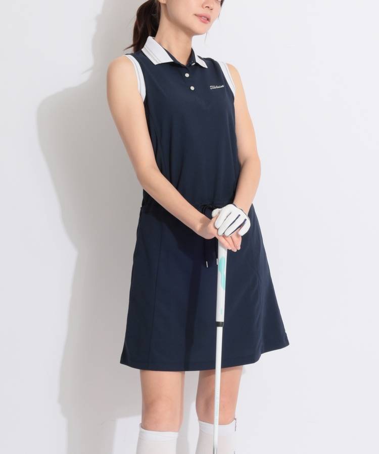 TL 【速乾ストレッチ】ラメラインノースリーブポロワンピース