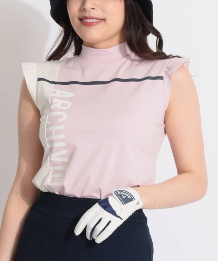 AR 【高ストレッチ】サイドロゴフリルスリーブモックネックカットソー