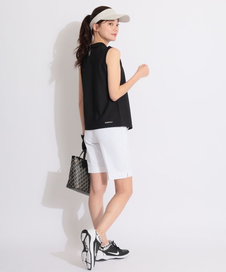 「BEAMS GOLF」 ノースリーブトップス LARGE ブラック レディース ビームスゴルフ BE フロントタックノースリーブ衿付きカットソー
